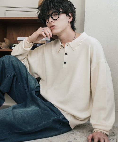 Rocky Monroe(ロッキーモンロー)の「リラックスフィット多機能ニットポロ/ポロシャツ 抗菌防臭 ストレッチ マシンウォッシャブル(ニット/セーター・メンズ・ネイビー/カーキ/チャコール/ブラック/ブラウン/グレー/オフホワイト/ブラック系・L/M/XL)」の2枚目の写真