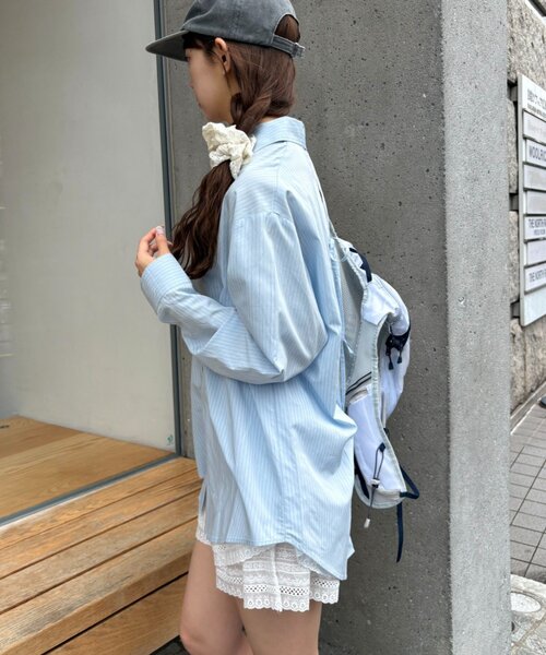w closet（ダブルクローゼット）の「バックリボンストライプシャツ（シャツ/ブラウス・レディース・ブルー/アイボリー/イエロー・FREE）」の9枚目の写真