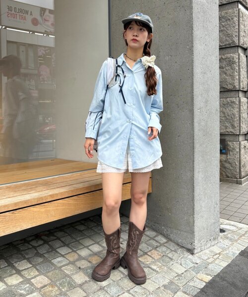 w closet（ダブルクローゼット）の「バックリボンストライプシャツ（シャツ/ブラウス・レディース・ブルー/アイボリー/イエロー・FREE）」の7枚目の写真