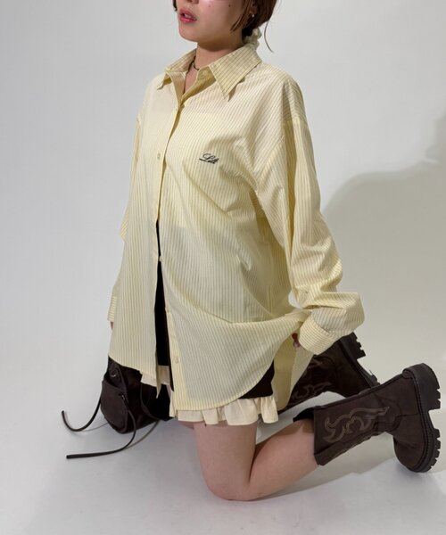 w closet（ダブルクローゼット）の「バックリボンストライプシャツ（シャツ/ブラウス・レディース・ブルー/アイボリー/イエロー・FREE）」の4枚目の写真
