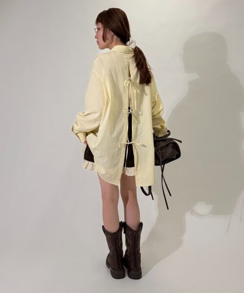 w closet（ダブルクローゼット）の「バックリボンストライプシャツ（シャツ/ブラウス・レディース・ブルー/アイボリー/イエロー・FREE）」の20枚目の写真
