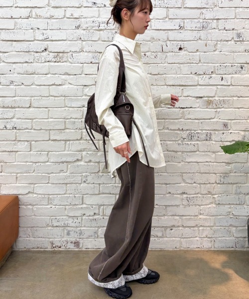 w closet（ダブルクローゼット）の「バックリボンストライプシャツ（シャツ/ブラウス・レディース・ブルー/アイボリー/イエロー・FREE）」の12枚目の写真