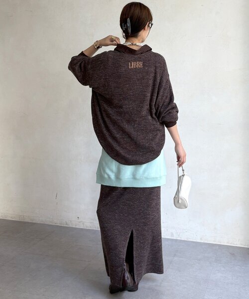 DouDou(ドゥドゥ)の「【セットアップ可能】バックロゴ刺繍メランジニットプルオーバー(ニット/セーター・レディース・ブラウン/チャコールグレー・FREE)」の14枚目の写真