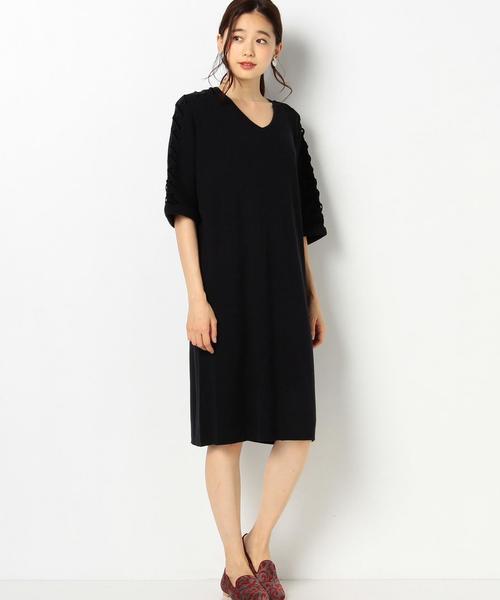 Another Edition(アナザーエディション)の「レースアップスリーブVネックワンピース/AEMBC レースUP SL V/N OP◆(ワンピース・レディース・マスタード/ネイビー・FREE)」の2枚目の写真