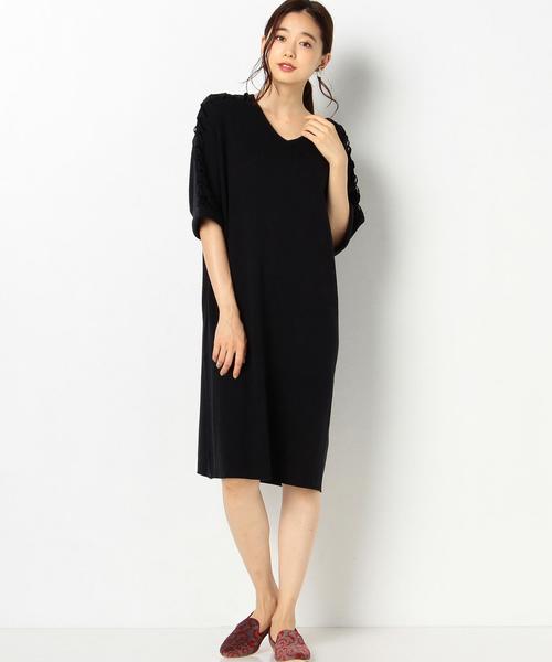 Another Edition(アナザーエディション)の「レースアップスリーブVネックワンピース/AEMBC レースUP SL V/N OP◆(ワンピース・レディース・マスタード/ネイビー・FREE)」の6枚目の写真