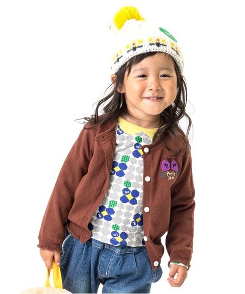 Petit jam(プチジャム)の「ハイゲージニットカーディガン(カーディガン/ボレロ・キッズ・ブラウン/グリーン/グレー/レッド・80/90/95/100/110/120/130)」の3枚目の写真