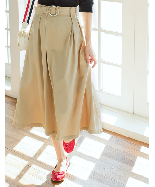 Re:EDIT（リエディ）の「リングベルト付きミディ丈フレアスカート（スカート・レディース・ブラック/ベージュ/マスタード/ネイビー/ホワイト/ピンク/レッド/グリーン・LARGE/SMALL/MEDIUM）」の4枚目の写真