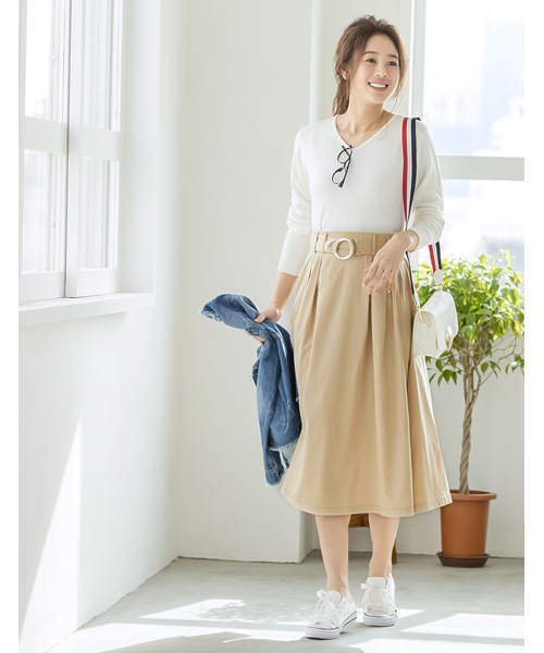 Re:EDIT（リエディ）の「リングベルト付きミディ丈フレアスカート（スカート・レディース・ブラック/ベージュ/マスタード/ネイビー/ホワイト/ピンク/レッド/グリーン・LARGE/SMALL/MEDIUM）」の20枚目の写真