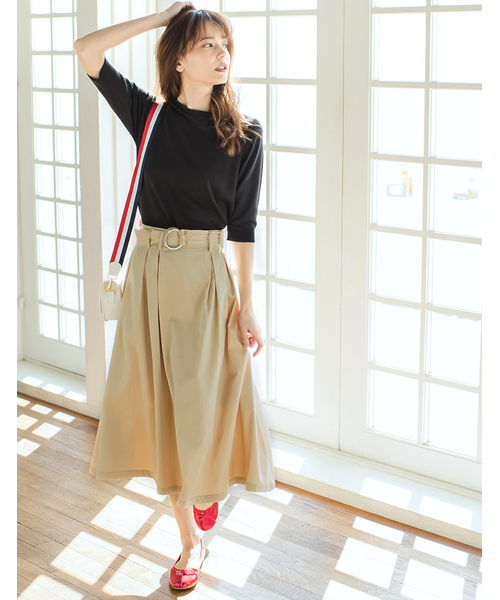 Re:EDIT（リエディ）の「リングベルト付きミディ丈フレアスカート（スカート・レディース・ブラック/ベージュ/マスタード/ネイビー/ホワイト/ピンク/レッド/グリーン・LARGE/SMALL/MEDIUM）」の21枚目の写真