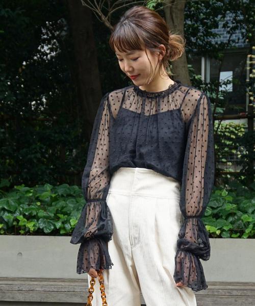 Another Edition（アナザーエディション）の「DOT TULLE 　BLUS（シャツ/ブラウス・レディース・ブラック/ナチュラル/パープル・FREE）」の20枚目の写真