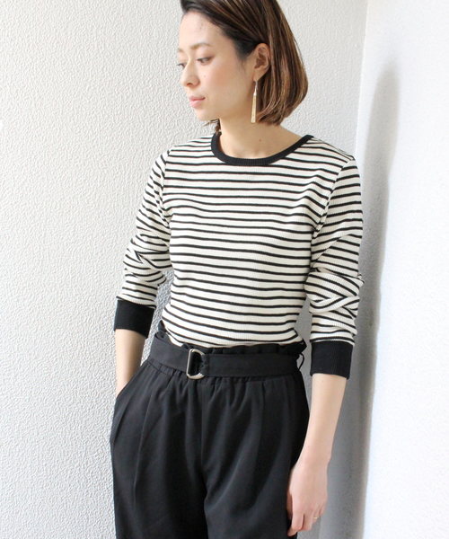 ottilie（オティーリエ）の「サーマルボーダーロングスリーブプルオーバー（Tシャツ/カットソー・レディース・ホワイト×ブラック/ブラック×ホワイト・FREE）」の2枚目の写真