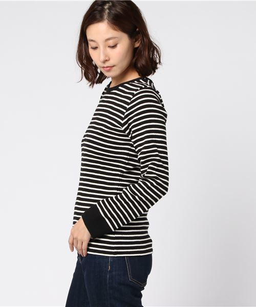 ottilie（オティーリエ）の「サーマルボーダーロングスリーブプルオーバー（Tシャツ/カットソー・レディース・ホワイト×ブラック/ブラック×ホワイト・FREE）」の3枚目の写真