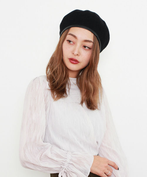 FREE'S MART（フリーズマート）の「◆サーモパイピングベレー（ハンチング/ベレー帽・レディース・ブラック/グレー/ベージュ・ﾌﾘ-）」の5枚目の写真