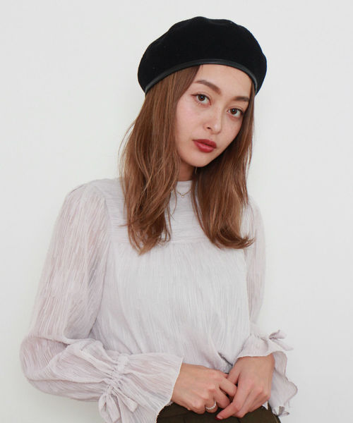 FREE'S MART（フリーズマート）の「◆サーモパイピングベレー（ハンチング/ベレー帽・レディース・ブラック/グレー/ベージュ・ﾌﾘ-）」の6枚目の写真