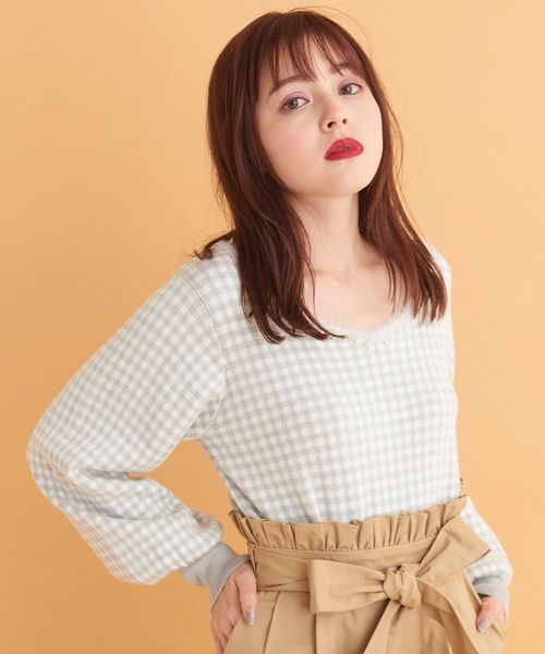 MAJESTIC LEGON（マジェスティックレゴン）の「パール付ギンガムジャガードプルオーバー（ニット/セーター・レディース・グレー系その他/ピンク系その他2/ブラック系その他・MEDIUM）」の9枚目の写真