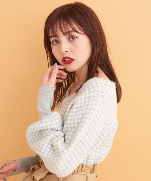 MAJESTIC LEGON（マジェスティックレゴン）の「パール付ギンガムジャガードプルオーバー（ニット/セーター・レディース・グレー系その他/ピンク系その他2/ブラック系その他・MEDIUM）」の13枚目の写真