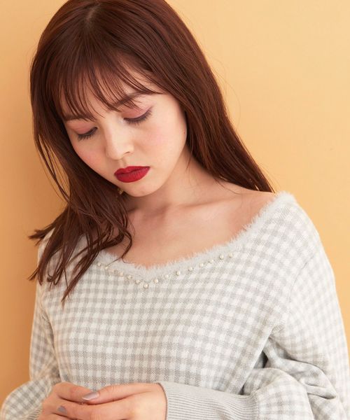 MAJESTIC LEGON（マジェスティックレゴン）の「パール付ギンガムジャガードプルオーバー（ニット/セーター・レディース・グレー系その他/ピンク系その他2/ブラック系その他・MEDIUM）」の11枚目の写真