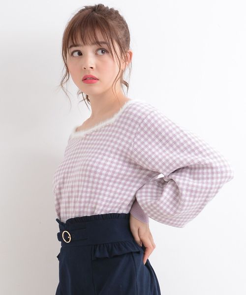 MAJESTIC LEGON（マジェスティックレゴン）の「パール付ギンガムジャガードプルオーバー（ニット/セーター・レディース・グレー系その他/ピンク系その他2/ブラック系その他・MEDIUM）」の12枚目の写真