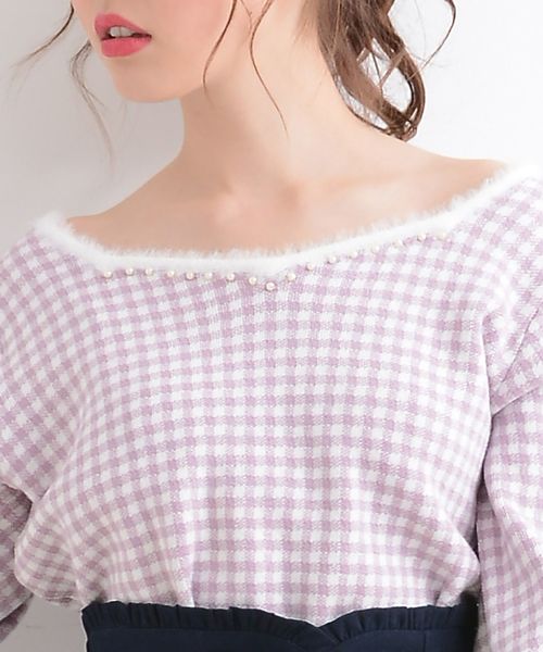 MAJESTIC LEGON（マジェスティックレゴン）の「パール付ギンガムジャガードプルオーバー（ニット/セーター・レディース・グレー系その他/ピンク系その他2/ブラック系その他・MEDIUM）」の10枚目の写真