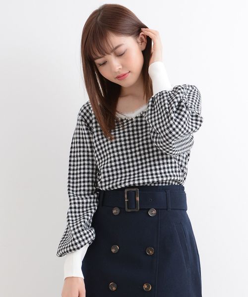 MAJESTIC LEGON（マジェスティックレゴン）の「パール付ギンガムジャガードプルオーバー（ニット/セーター・レディース・グレー系その他/ピンク系その他2/ブラック系その他・MEDIUM）」の4枚目の写真