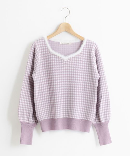 MAJESTIC LEGON（マジェスティックレゴン）の「パール付ギンガムジャガードプルオーバー（ニット/セーター・レディース・グレー系その他/ピンク系その他2/ブラック系その他・MEDIUM）」の15枚目の写真