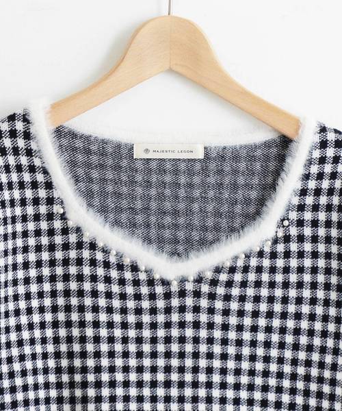 MAJESTIC LEGON（マジェスティックレゴン）の「パール付ギンガムジャガードプルオーバー（ニット/セーター・レディース・グレー系その他/ピンク系その他2/ブラック系その他・MEDIUM）」の19枚目の写真