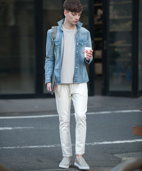 Buffalo Bobs（バッファローボブズ）の「FRISCO(フリスコ)ストレッチ スキニー デニム　イージーパンツ（デニムパンツ・メンズ・ホワイト/ブルー/サックスブルー・1/S/2/M/3/L）」の4枚目の写真