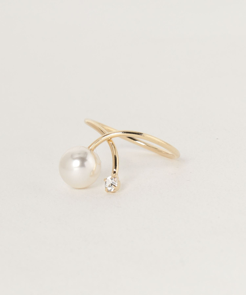 欧州航路（オウシュウコウロ）の「【欧州航路】パール×ラインストーンクロスリング（リング・レディース・シルバー/ゴールド・FREE）」の2枚目の写真
