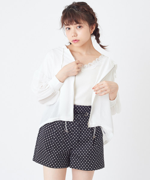 OLIVE des OLIVE(オリーブデオリーブ)の「透けシフォンパーカー(ブルゾン・レディース・オフホワイト/ピンク/ネイビー・FREE)」の4枚目の写真