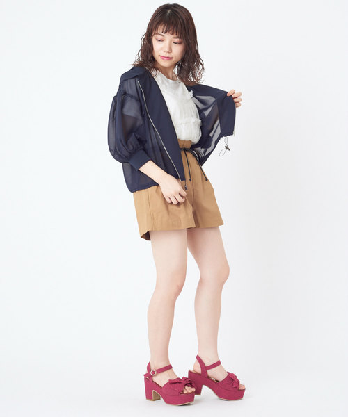 OLIVE des OLIVE(オリーブデオリーブ)の「透けシフォンパーカー(ブルゾン・レディース・オフホワイト/ピンク/ネイビー・FREE)」の22枚目の写真