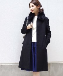 NARACAMICIE | フォックスファー付ウールロングコート(ステンカラーコート)