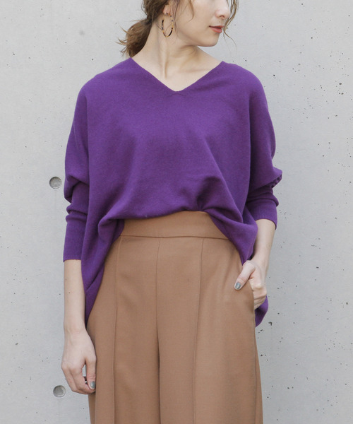Liesse(リエス)の「ウールカシミヤ変形ビッグプルオーバーニット(ニット/セーター・レディース・パープル/オフホワイト/ベージュ系その他/ブルー系その他/ダークネイビー・FREE)」の5枚目の写真