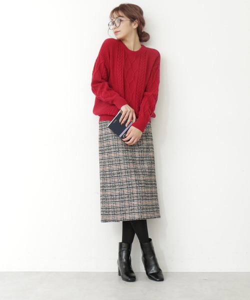 N.（N. Natural Beauty Basic）（エヌエヌナチュラルビューティーベーシック）の「◆ラムウールⅡケーブルニット（ニット/セーター・レディース・ホワイト/ベージュ/ネイビー/レッド・MEDIUM）」の5枚目の写真