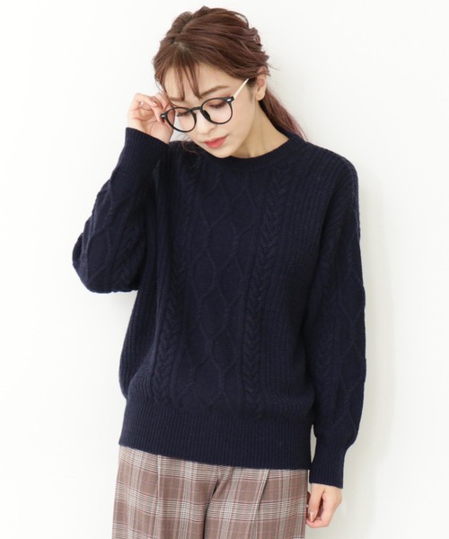 N.（N. Natural Beauty Basic）（エヌエヌナチュラルビューティーベーシック）の「◆ラムウールⅡケーブルニット（ニット/セーター・レディース・ホワイト/ベージュ/ネイビー/レッド・MEDIUM）」の6枚目の写真