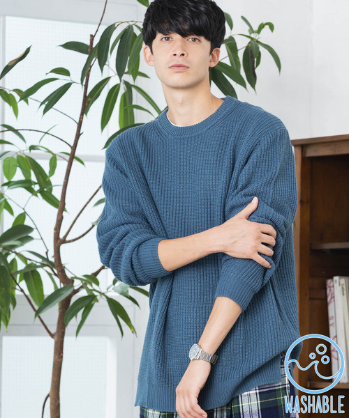WEGO(ウィゴー)の「WEGO/サイドスリット畦編みニット(ニット/セーター・メンズ・ホワイト/ブラック/マスタード/ブルー系その他/ネイビー/ダークオレンジ・SMALL/MEDIUM/LARGE)」の4枚目の写真