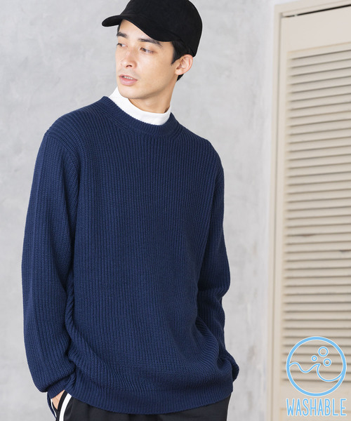 WEGO(ウィゴー)の「WEGO/サイドスリット畦編みニット(ニット/セーター・メンズ・ホワイト/ブラック/マスタード/ブルー系その他/ネイビー/ダークオレンジ・SMALL/MEDIUM/LARGE)」の3枚目の写真