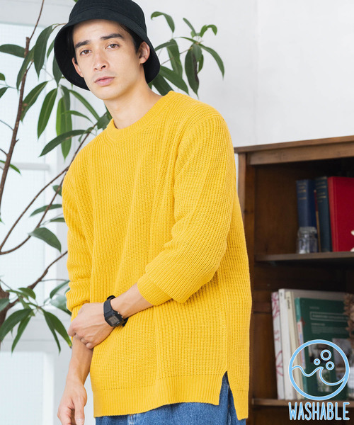 WEGO(ウィゴー)の「WEGO/サイドスリット畦編みニット(ニット/セーター・メンズ・ホワイト/ブラック/マスタード/ブルー系その他/ネイビー/ダークオレンジ・SMALL/MEDIUM/LARGE)」の5枚目の写真