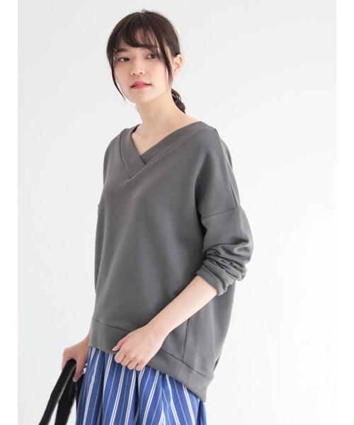 AMERICAN HOLIC（アメリカンホリック）の「ソフト裏毛Vネックコクーンプルオーバー（Tシャツ/カットソー・レディース・ホワイト系その他/グレー系その他/チャコールグレー・L/M）」の12枚目の写真