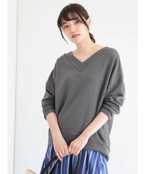 AMERICAN HOLIC（アメリカンホリック）の「ソフト裏毛Vネックコクーンプルオーバー（Tシャツ/カットソー・レディース・ホワイト系その他/グレー系その他/チャコールグレー・L/M）」の14枚目の写真