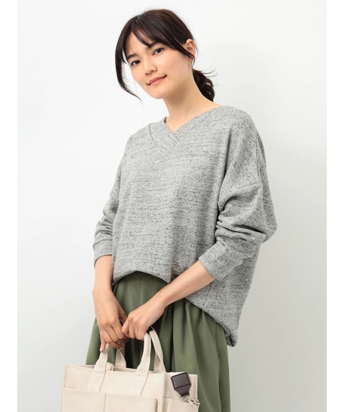 AMERICAN HOLIC（アメリカンホリック）の「ソフト裏毛Vネックコクーンプルオーバー（Tシャツ/カットソー・レディース・ホワイト系その他/グレー系その他/チャコールグレー・L/M）」の2枚目の写真