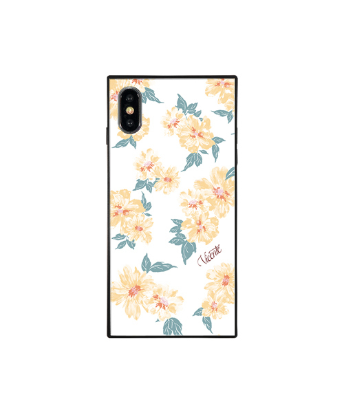 Vicente(ヴィセンテ)の「iPhoneケース Vicente ヴィセンテ 【iPhoneXS/X】 スクエア型 ガラスケース Gizmobies ギズモビーズ Daisy / Vintage Hawaiian(モバイルケース/カバー)」|ホワイト×イエロー