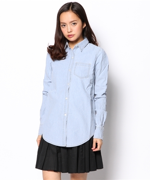 goa（ゴア）の「ハードウォッシュダンガリーシャツ（シャツ/ブラウス・レディース・ホワイト/ブルー・FREE）」の2枚目の写真