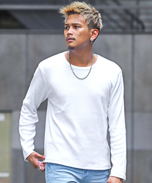 LUXSTYLE(ラグスタイル)の「ワッフル長袖Tシャツ(Tシャツ/カットソー・メンズ・ホワイト/ブラック/杢グレー・M/L/XL)」の2枚目の写真
