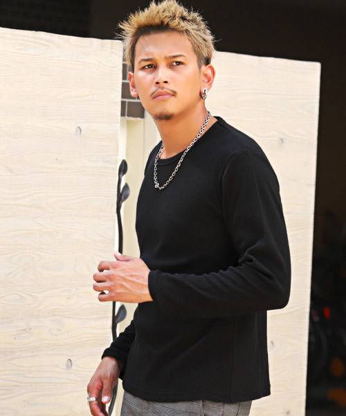 LUXSTYLE(ラグスタイル)の「ワッフル長袖Tシャツ(Tシャツ/カットソー・メンズ・ホワイト/ブラック/杢グレー・M/L/XL)」の3枚目の写真