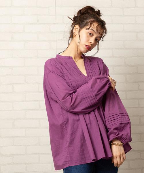 coen(コーエン)の「【WEB限定カラー】インドコットンタックブラウス#(シャツ/ブラウス・レディース・ベージュ/パープル/ライトブルー/ホワイト/ダークブラウン/その他/ネイビー・FREE)」の7枚目の写真