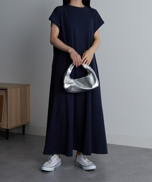 汗染み防止/接触冷感 ゆったりきれいめコットンAラインボリュームTシャツワンピース