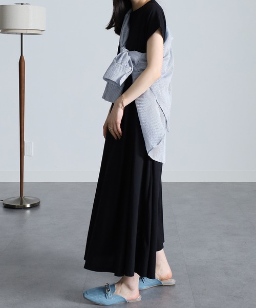 RANAN（ラナン）の「汗染み防止/接触冷感　ゆったりきれいめコットンＡラインボリュームＴシャツワンピース（ワンピース・レディース・ネイビー/モカ/ライトグレー/グリーン/ブルー/オレンジ系その他/ブラック/ピンク/チャコール・LL/M/L）」の18枚目の写真