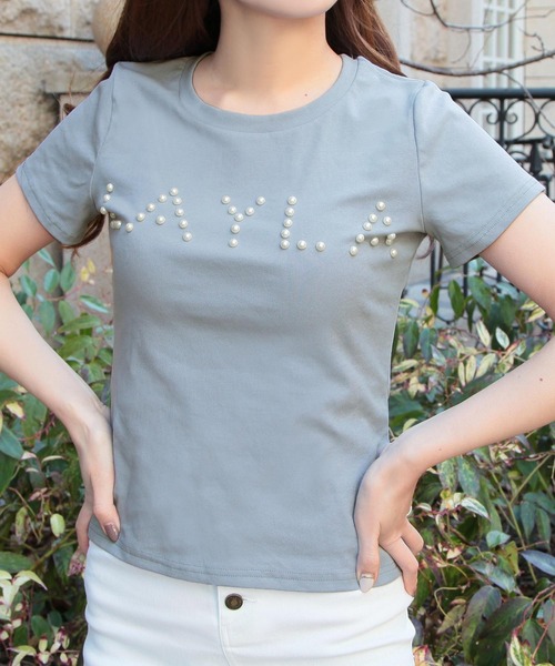 Julia Boutique（ジュリアブティック）の「パールロゴデザインTシャツ・トップス・カットソー/510736（Tシャツ/カットソー・レディース・ブラック/ホワイト/ピンク/ブルー/イエロー・ONE）」の4枚目の写真