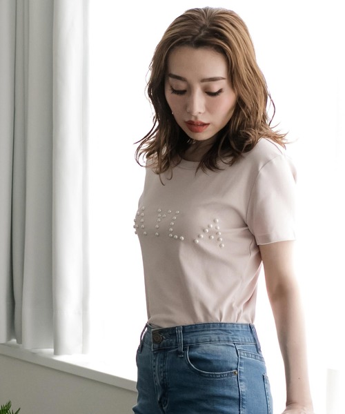 Julia Boutique（ジュリアブティック）の「パールロゴデザインTシャツ・トップス・カットソー/510736（Tシャツ/カットソー・レディース・ブラック/ホワイト/ピンク/ブルー/イエロー・ONE）」の16枚目の写真