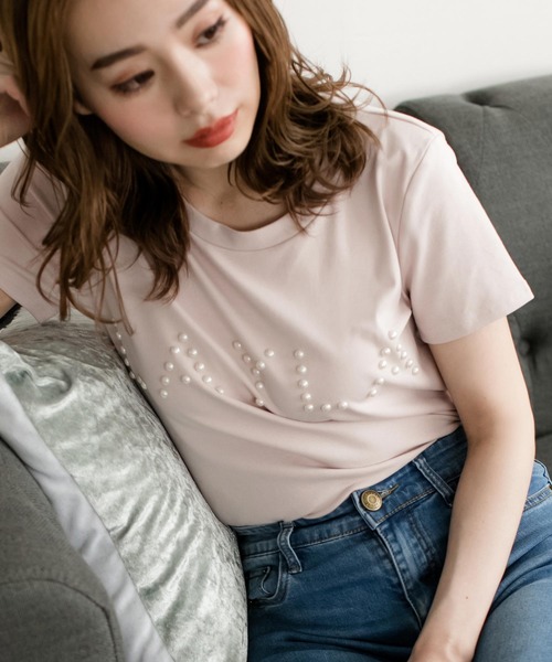 Julia Boutique（ジュリアブティック）の「パールロゴデザインTシャツ・トップス・カットソー/510736（Tシャツ/カットソー・レディース・ブラック/ホワイト/ピンク/ブルー/イエロー・ONE）」の14枚目の写真